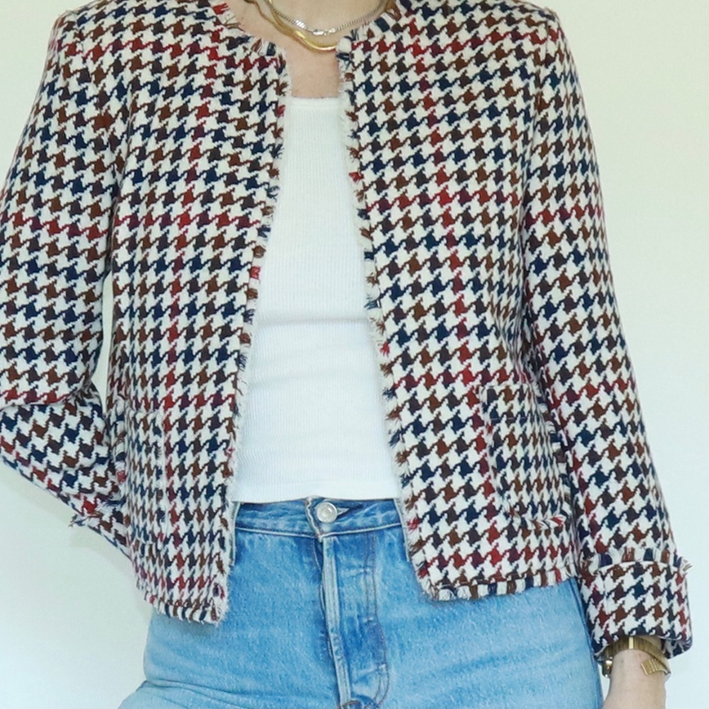 Brooks Brothers RED FLEECE Ivory Houndstooth Jacket - Size 6